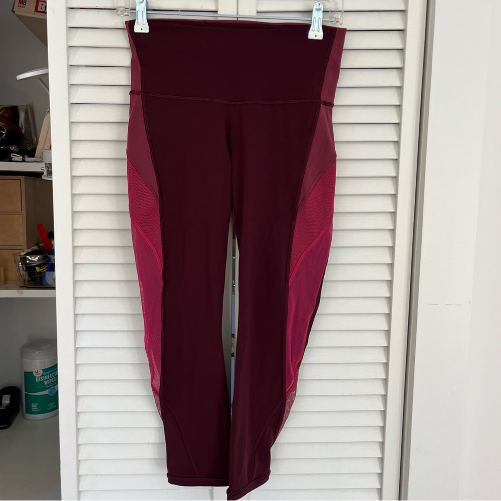 Lululemon Wunder Under Cropped Leggings Sz 6 Mesh sides burgandy - Picture 10 of 10